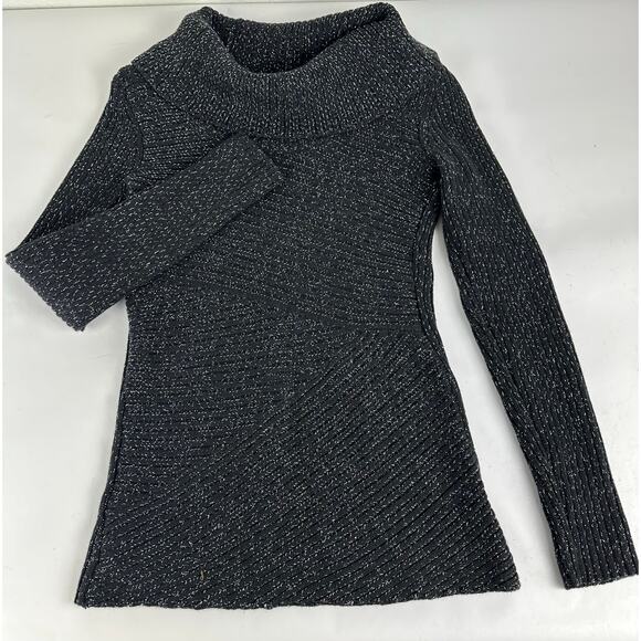 WHBM Size Small Wool Cotton Blend Cowl Neck Knit Sweater Black Silver Glitter - Picture 1 of 8